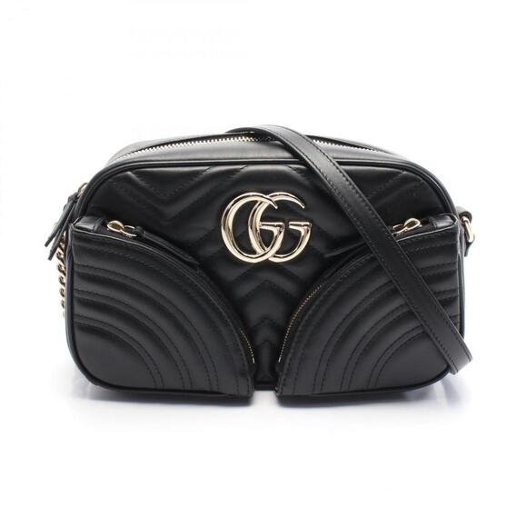 GUCCI Black Leather GG Marmont Shoulder Bag - Picture 1 of 6